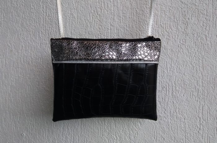pochette noir passepoil argent simili goutte