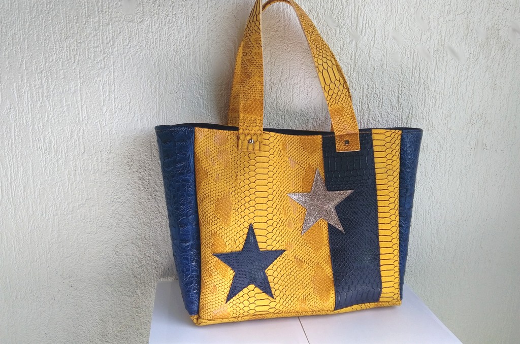 sac etoile bleu et moutarde