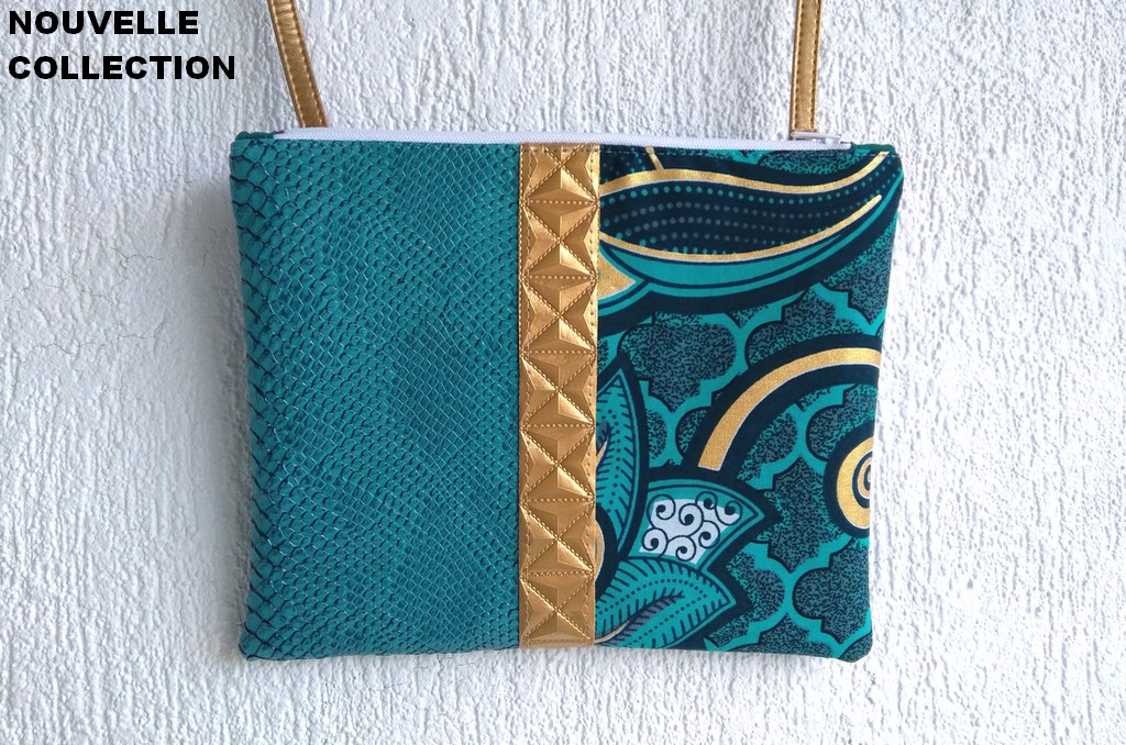 pochette bande or turquoise