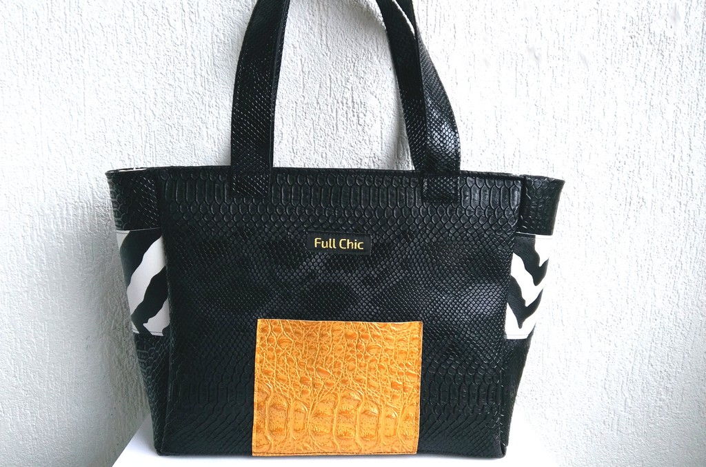 sac cabas zip noir zebre moutarde