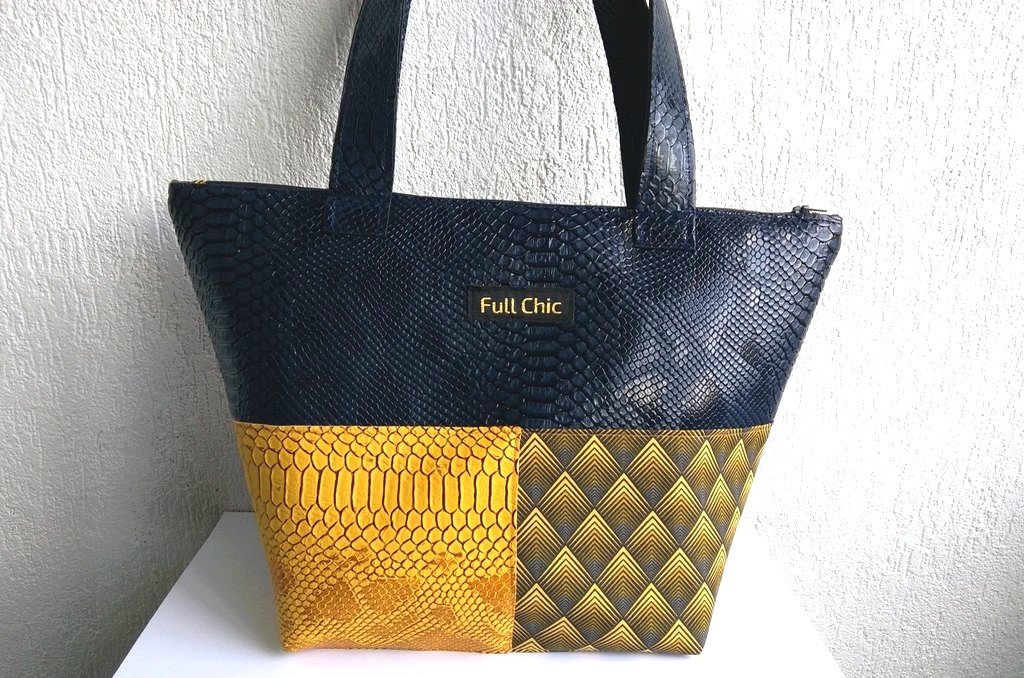 sac patchwork bleu moutarde