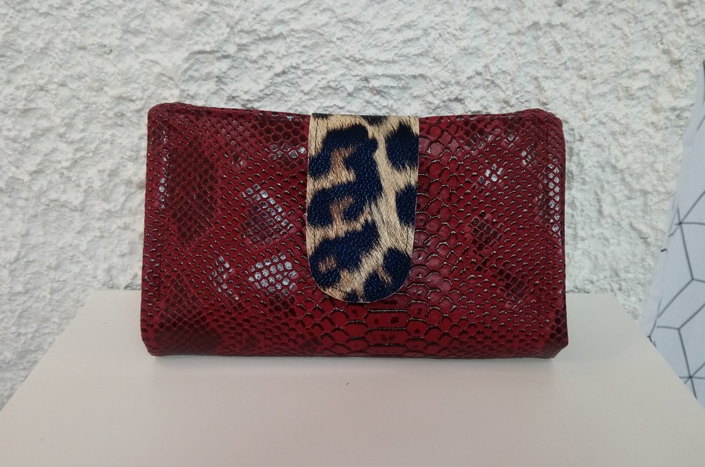 Grand Portefeuille bordeaux léopard