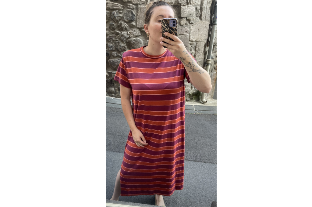 robe t shirt rayé brique prune